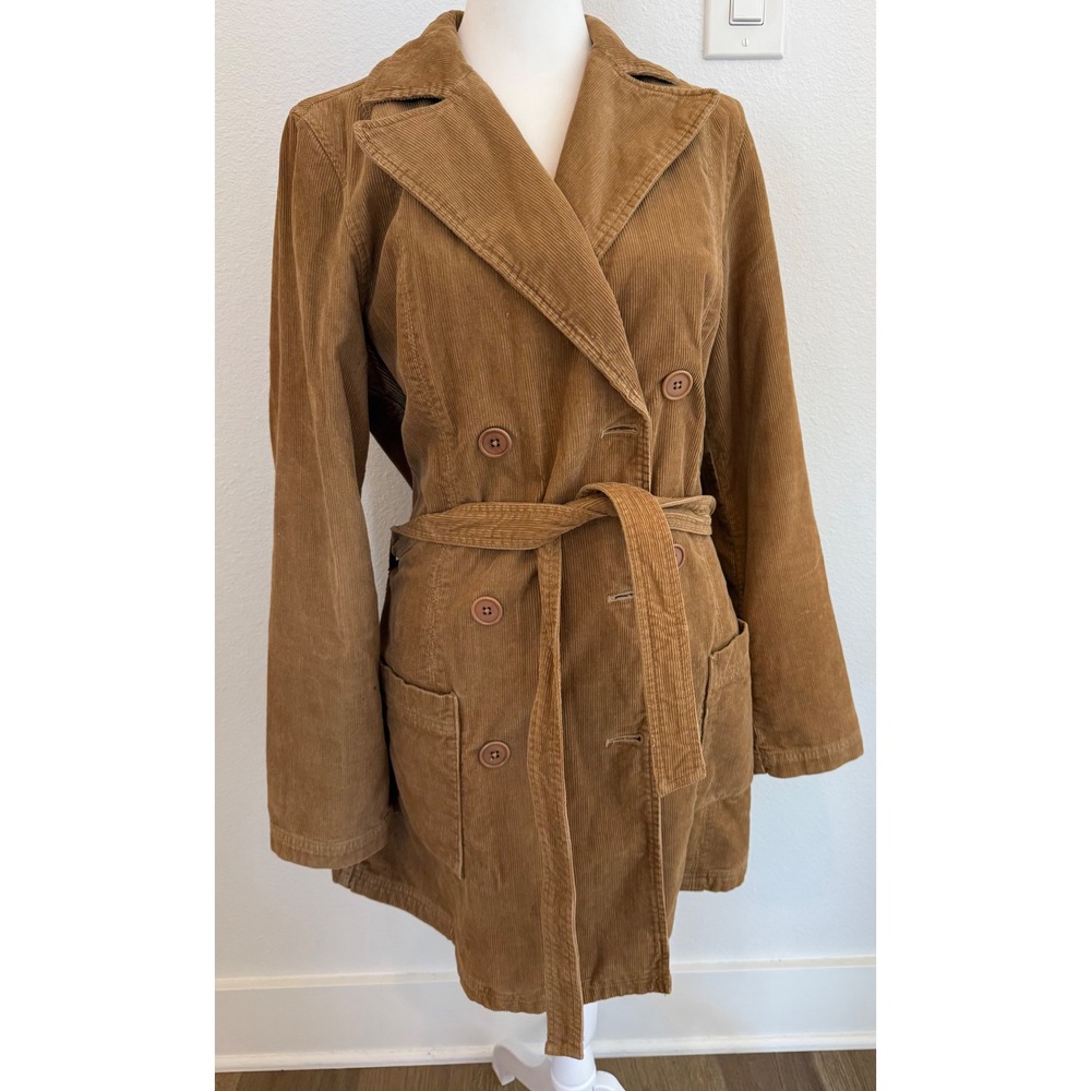 Vtg Abercrombie Fitch‎ Corduroy Double Breasted Belted Trench Coat Camel Tan S